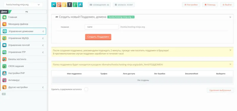 Создание поддоменов