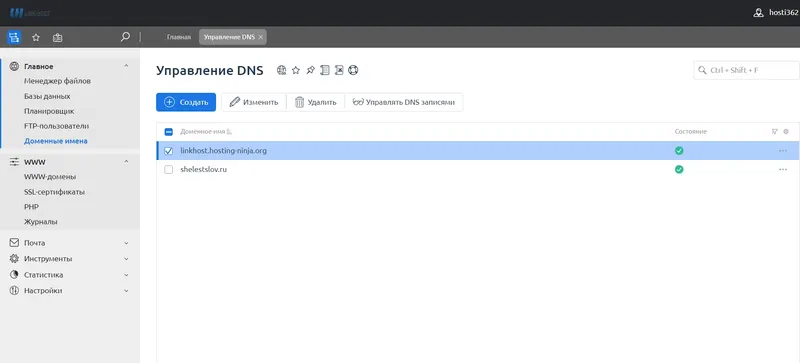 Добавление доменов, управление DNS