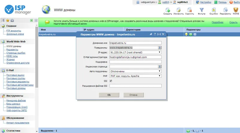 Управление WWW доменами