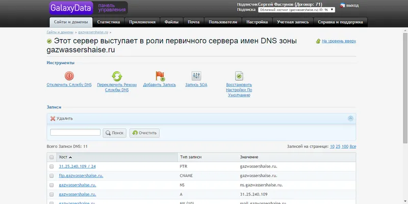 Редактор DNS записей